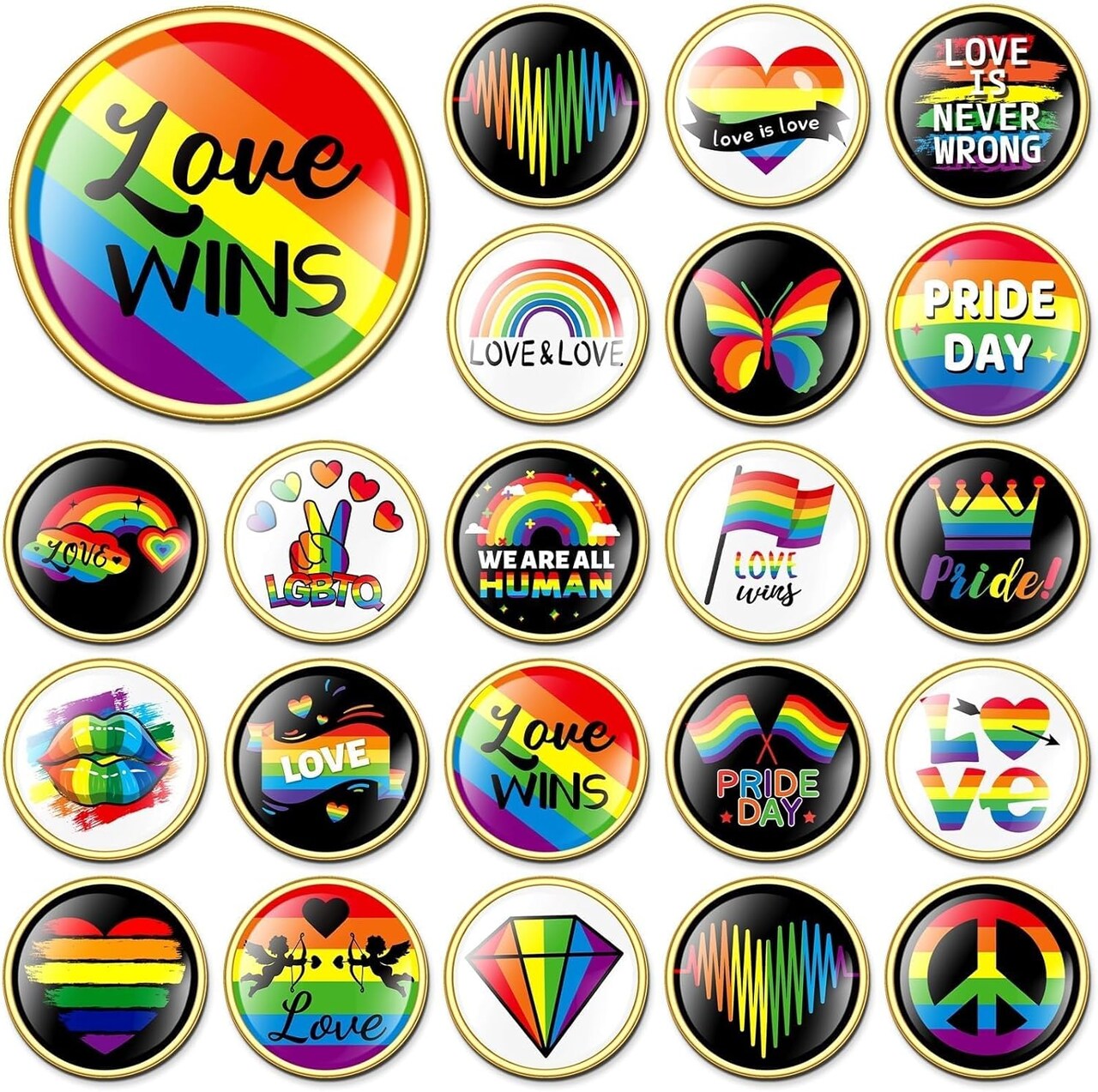30Pcs Gay Pride Buttons Rainbow Enamel Brooch Pins LGBT Lapel Badges for Lesbian Transgender Bisexual Gay Pride Month Activities Accessories Gifts